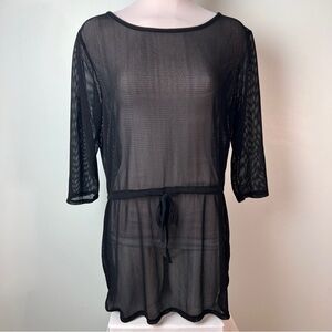 For Cynthia Black Sheer Mesh 3/4 Sleeve Swim Coverup Size Medium